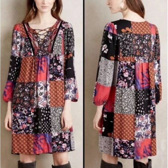 Anthropologie One September Arcata Patchwork Dress Womens XS Tunic Boho Peasant - Picture 1 of 7